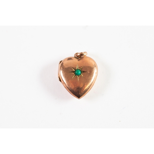 141 - VICTORIAN GOLD COLOURED METAL SMALL HEART SHAPED LOCKET PENDANT, star set with a small turquoise, 3/... 