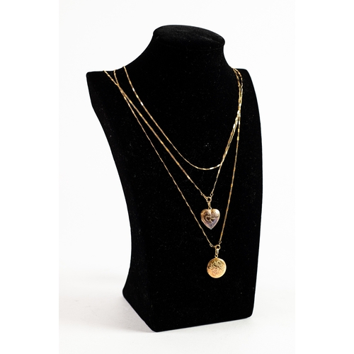 114 - TWO GOLD PLATED FINE CHAIN NECKLACES, each with some tiny panel links, 24in (61cm) long, with gold p... 