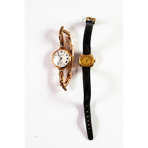 28 - LADY'S THOMAS RUSSELL 9ct GOLD WRISTWATCH with jewelled movement, white roman dial with subsidiary s... 