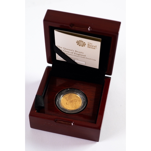 76 - ROYAL MINT, THE QUEEN'S BEASTS - THE LION OF ENGLAND, ONE QUARTER OUNCE GOLD PROOF COIN FOR TWENTY F... 