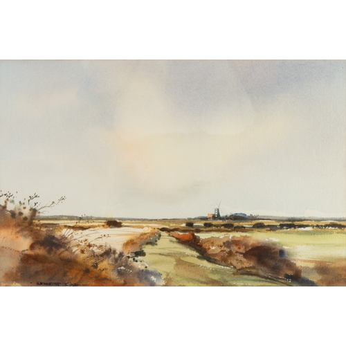 287 - KENNETH TIDD (TWENTIETH/TWENTY FIRST CENTURY)WATERCOLOUR Landscape with windmill in the distance Sig... 