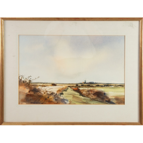 287 - KENNETH TIDD (TWENTIETH/TWENTY FIRST CENTURY)WATERCOLOUR Landscape with windmill in the distance Sig... 