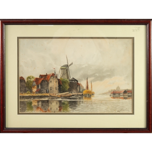 288 - NORRIS FOWLER WILLATT (LOUIS VAN STRAATEN), (1859-1924) PAIR OF WATERCOLOURS River scenes with barge... 