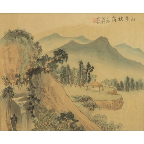 293 - UNATTRIBUTED (TWENTIETH CENTIURY CHINESE SCHOOL)PAIR OF GOUACHE DRAWINGS ON FABRICFigures in landsca... 