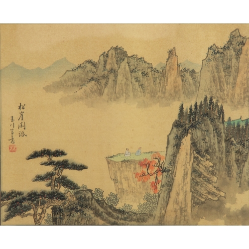 293 - UNATTRIBUTED (TWENTIETH CENTIURY CHINESE SCHOOL)PAIR OF GOUACHE DRAWINGS ON FABRICFigures in landsca... 