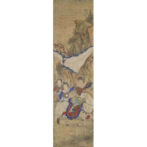 293 - UNATTRIBUTED (TWENTIETH CENTIURY CHINESE SCHOOL)PAIR OF GOUACHE DRAWINGS ON FABRICFigures in landsca... 