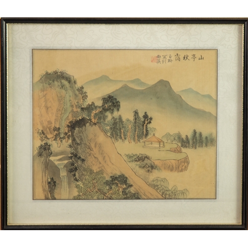 293 - UNATTRIBUTED (TWENTIETH CENTIURY CHINESE SCHOOL)PAIR OF GOUACHE DRAWINGS ON FABRICFigures in landsca... 