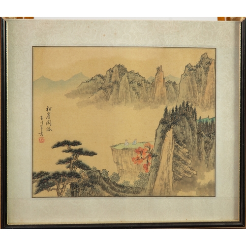 293 - UNATTRIBUTED (TWENTIETH CENTIURY CHINESE SCHOOL)PAIR OF GOUACHE DRAWINGS ON FABRICFigures in landsca... 