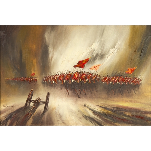 215 - JOHN BAMPFIELD (1947) OIL ON CANVAS Charge of the Light Brigade Signed 19 ½” x 29 ½” (49.5cm x 74.9c... 
