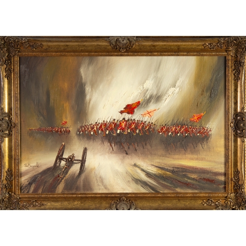 215 - JOHN BAMPFIELD (1947) OIL ON CANVAS Charge of the Light Brigade Signed 19 ½” x 29 ½” (49.5cm x 74.9c... 