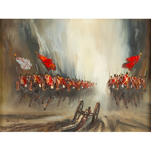 222 - JOHN BAMPFIELD (1947) OIL ON CANVAS Charge of the Light BrigadeSigned 11 ½” x 15 ½” (29.1cm x 39.3cm... 
