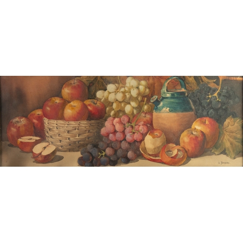 251 - GIOVANNI BARBARO (1864-1915) WATERCOLOUR Still Life-fruit, woven basket and terracotta jug Signed 12... 