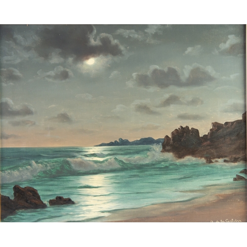 224 - ROGER DE LA CORBIERE (1893-1974)OIL ON CANVAS Moonlit seascape Signed16 ¾” x 21” (42.6cm x 53.3cm)... 