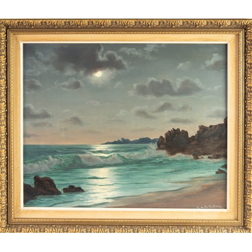 224 - ROGER DE LA CORBIERE (1893-1974)OIL ON CANVAS Moonlit seascape Signed16 ¾” x 21” (42.6cm x 53.3cm)... 