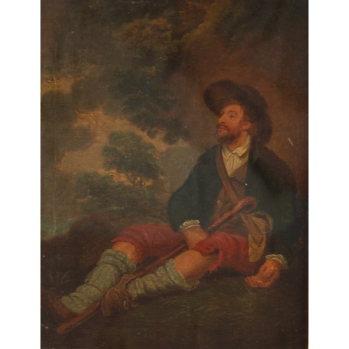 200 - BRITISH SCHOOL (Early Nineteenth Century)OIL PAINTING ON CANVASA travelling poet resting in a landsc... 