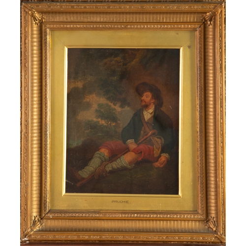 200 - BRITISH SCHOOL (Early Nineteenth Century)OIL PAINTING ON CANVASA travelling poet resting in a landsc... 