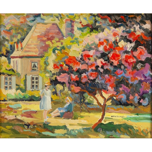 205 - KATIA PISSARRO, nee MAREC (1936-2001)OIL PAINTING ON CANVAS'Lelia et Katia dans le jardin de la Serv... 