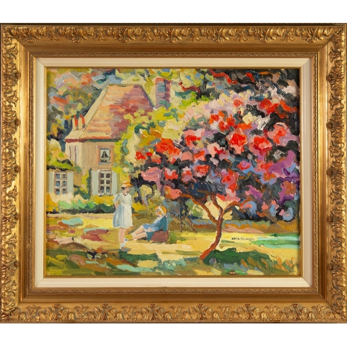 205 - KATIA PISSARRO, nee MAREC (1936-2001)OIL PAINTING ON CANVAS'Lelia et Katia dans le jardin de la Serv... 