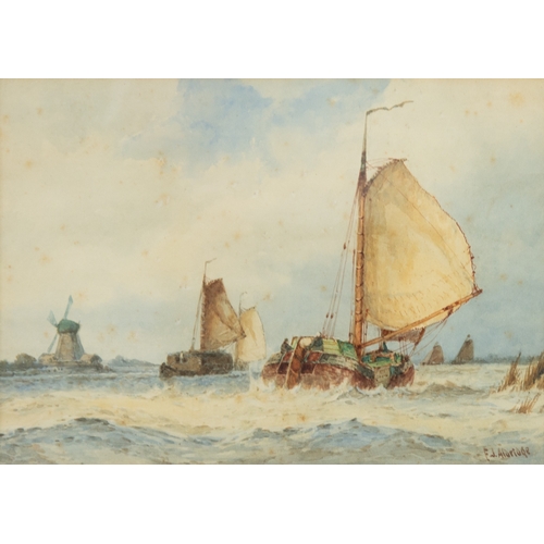 264 - FREDERICK JAMES ALDRIDGE (1850-1933)WATERCOLOUR Fishing boats off the Dutch CoastSigned 10” x 14” (2... 