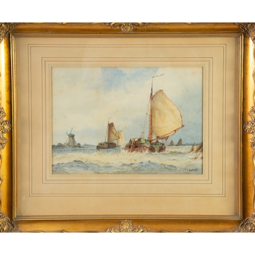 264 - FREDERICK JAMES ALDRIDGE (1850-1933)WATERCOLOUR Fishing boats off the Dutch CoastSigned 10” x 14” (2... 