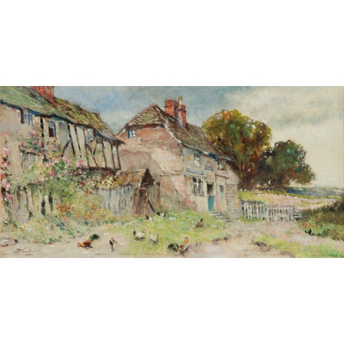 245 - DAVID WOODLOCK (1842-1929)WATERCOLOURRural landscape with rustic houses, chickens in the foregroundS... 