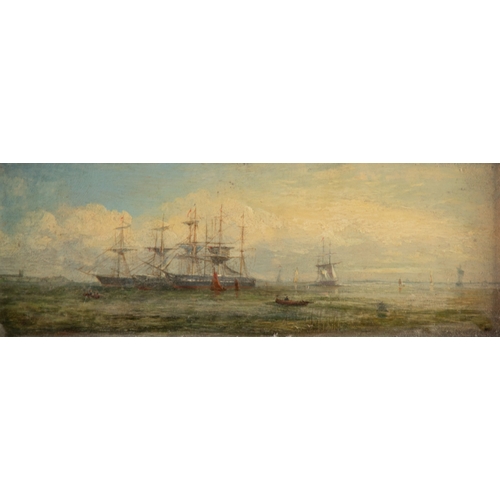 238 - ATTRIBUTED TO WILLIAM ADOLPHUS KNELL (1801-1875)OIL ON BOARD Seascape with masted sailing ships and ... 