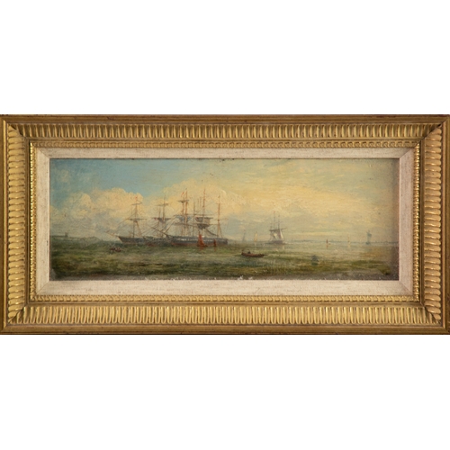 238 - ATTRIBUTED TO WILLIAM ADOLPHUS KNELL (1801-1875)OIL ON BOARD Seascape with masted sailing ships and ... 