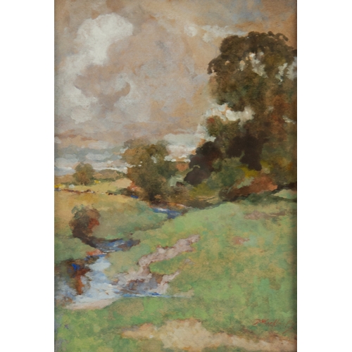 249 - DAVID WOODLOCK (1842-1929)WATERCOLOUR HEIGHTENED WITH WHITE ON BUFF PAPER'Near Beeston Castle, Chesh... 