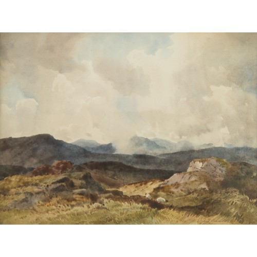 259 - PERCY LANCASTER (1878-1950/51) WATERCOLOUR Welsh Moorland Signed, titled in ink to label verso10 ½” ... 