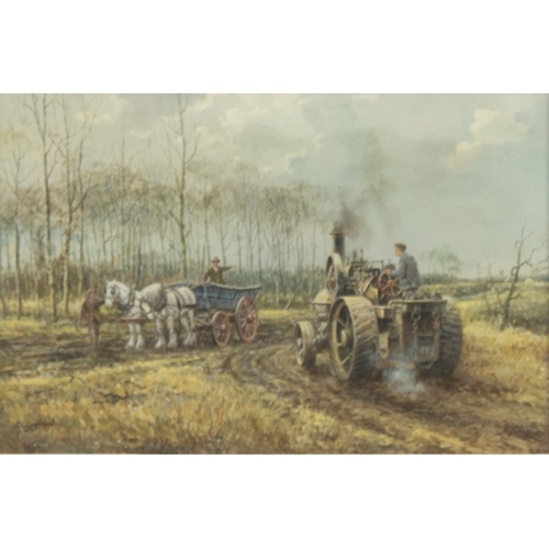 253 - JOHN LEWIS CHAPMAN (1949) PAIR OF WATERCOLOURSTraction engines at work on the farm Signed 6 ½” x 9 ¾... 