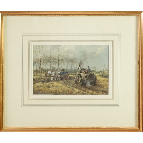 253 - JOHN LEWIS CHAPMAN (1949) PAIR OF WATERCOLOURSTraction engines at work on the farm Signed 6 ½” x 9 ¾... 