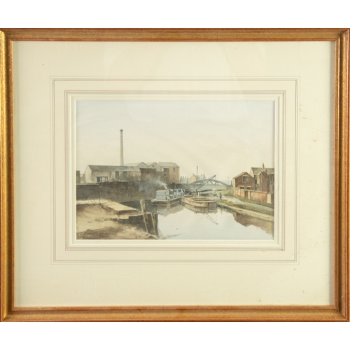 254 - JOHN LEWIS CHAPMAN (1949) WATERCOLOUR Industrial canal scene Signed 9” x 12 ½” (22.9cm x 31.8cm)... 