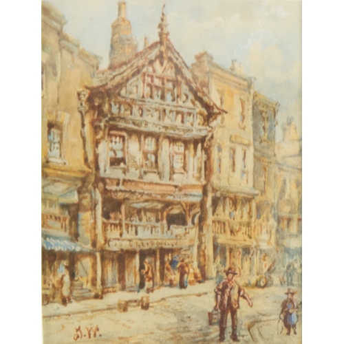 256 - J W (EARLY TWENTIETH CENTURY) WATERCOLOUR Bygone Chester street sceneSigned with initials 5 ¼” x 4” ... 