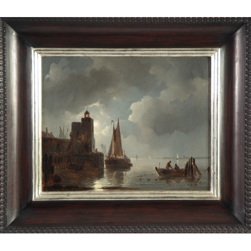 226 - HULK (NINETEENTH CENTURY DUTCH SCHOOL)OIL ON RELINED CANVAS Moonlit harbour scene with fishing boats... 