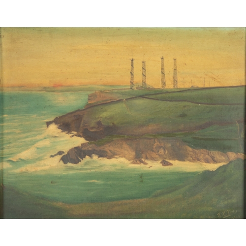 229 - E A CARTER? (EARLY TWENTIETH CENTURY) OIL ON CANVAS Cornish coastal scene with telegraph station Sig... 