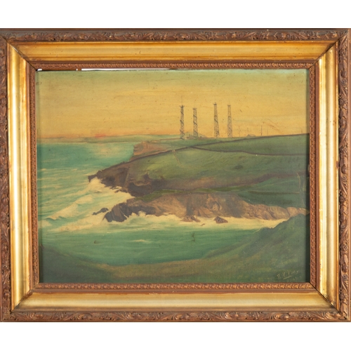 229 - E A CARTER? (EARLY TWENTIETH CENTURY) OIL ON CANVAS Cornish coastal scene with telegraph station Sig... 