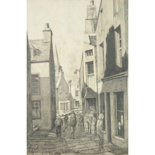 297 - P P (SUE?) TAIT (TWENTIETH CENTURY)PENCIL DRAWINGStreet scene with figures Signed and dated (19)87 1... 