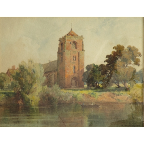 279 - HENRY P WEAVER (EARLY TWENTIETH CENTURY)WATERCOLOUR Church on the banks of a river Signed and dated ... 