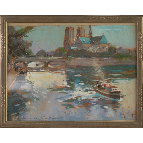 280 - GUY HUZE (1912-1997) TWO GOUACHE DRAWINGS ‘Paris, La Seine et Notre Dame’6” x 8 ¼” (15.2cm x 21cm) S... 