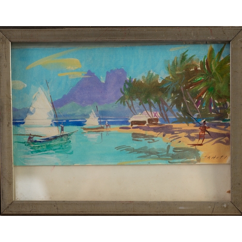 282 - GUY HUZE (1912-1997)TWO WATERCOLOURS ‘Tahiti’, 3 ½” x 6 ¾” (8.9cm x 17.1cm)With signed ten line lett... 