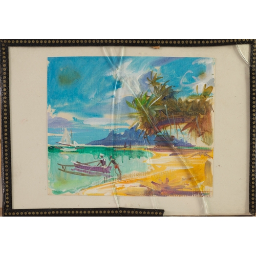 282 - GUY HUZE (1912-1997)TWO WATERCOLOURS ‘Tahiti’, 3 ½” x 6 ¾” (8.9cm x 17.1cm)With signed ten line lett... 