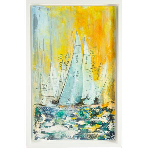 121 - GILL STORR (MODERN) MIXED MEDIA ON CANVAS‘Boat 52’ Signed, titled to gallery label verso 32” x 20” (... 