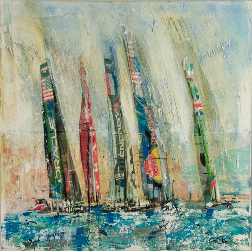 122 - GILL STORR (MODERN) MIXED MEDIA ON CANVAS ‘America’s Cup’ Signed, titled to gallery label verso24” x... 