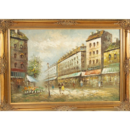 234 - CAROLINE BURNETT (1877-1950)OIL ON BOARD Parisienne street scene Signed 23 ½” x 36” (59.7cm x 91.4cm... 