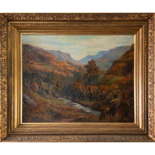 236A - C B HOLMES (LATE NINETEENTH/ EARLY TWENTIETH CENTURY) OIL ON CANVASHighland landscape with river in ... 