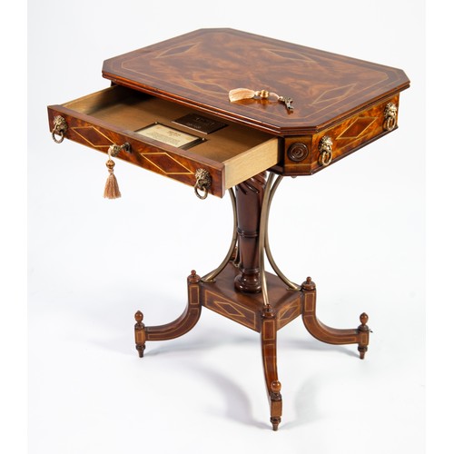 65 - THEODORE ALEXANDER, HAND-MADE REGENCY STYLE MAHOGANY OCCASIONAL TABLE, with brass line inlay and cro... 