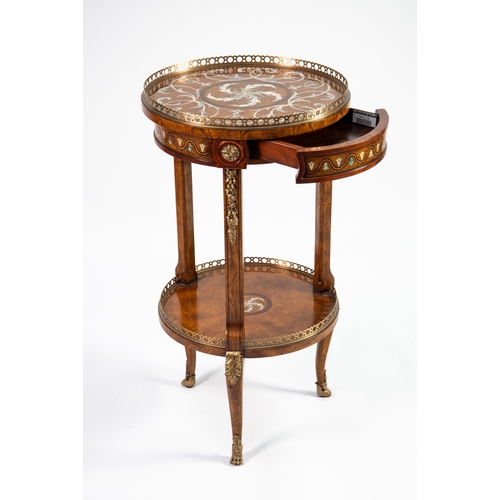 67 - BRIGHTS OF NETTLEBED, THEODORE ALEXANDER, HAND-MADE BURR WOOD VENEER MAHOGANY CIRCULAR TWO-TIER LAMP... 