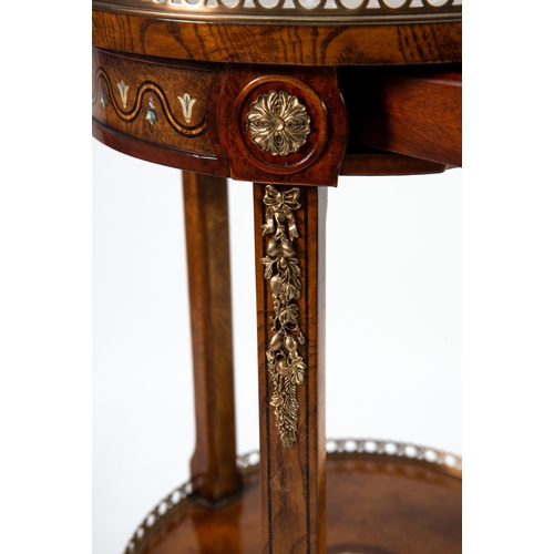 67 - BRIGHTS OF NETTLEBED, THEODORE ALEXANDER, HAND-MADE BURR WOOD VENEER MAHOGANY CIRCULAR TWO-TIER LAMP... 