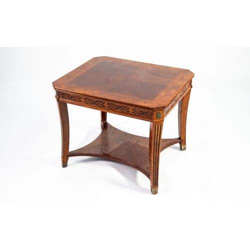 73 - VENEERED QUARTERED MAHOGANY OBLONG COFFEE TABLE, with canted corners, crossbanding, broad burr walnu... 