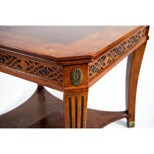 73 - VENEERED QUARTERED MAHOGANY OBLONG COFFEE TABLE, with canted corners, crossbanding, broad burr walnu... 